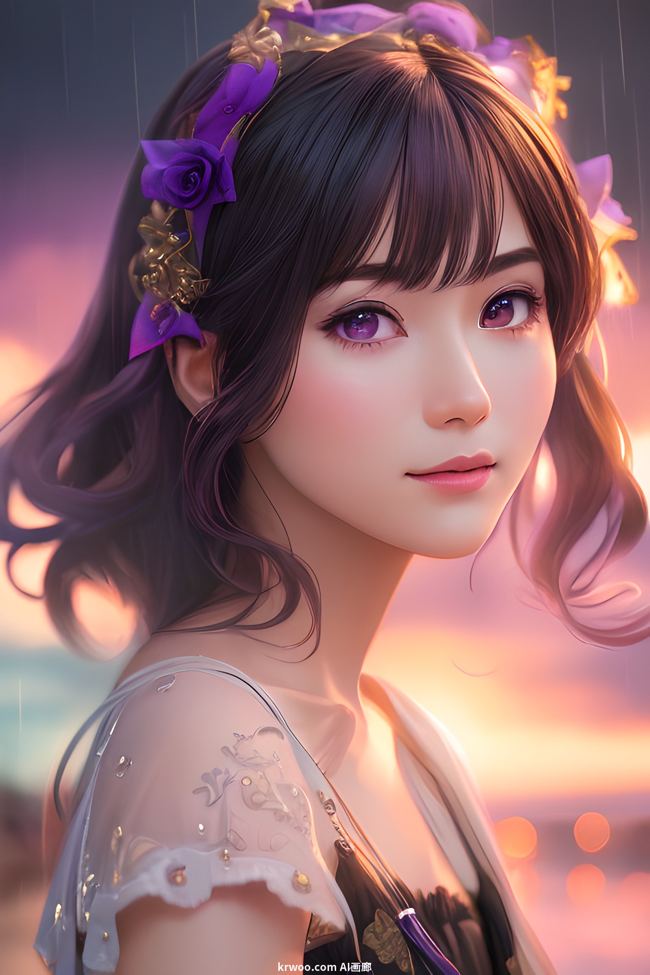 Stable Diffusion 提示词：头上戴着花的女人