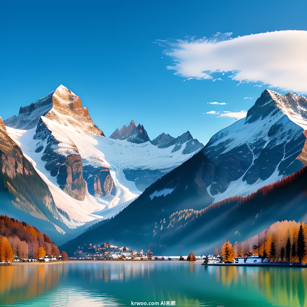 Stable Diffusion 提示词：瑞士阿尔卑斯山的一个高山湖泊