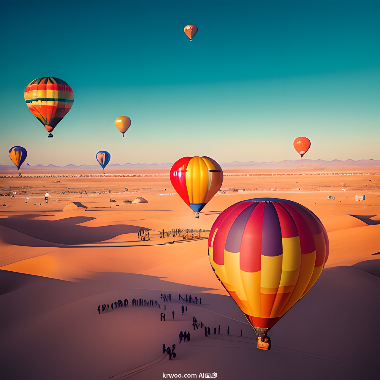 Stable Diffusion 提示词：沙漠中色彩缤纷的热气球节