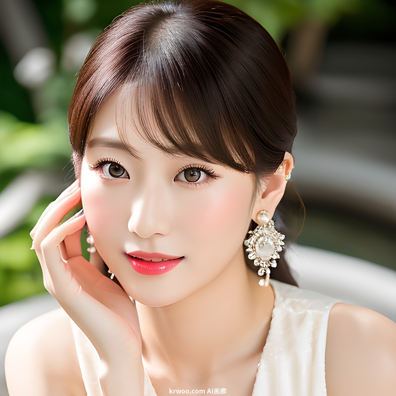 Stable Diffusion 提示词：优雅娴静的亚洲女士，白色连衣裙