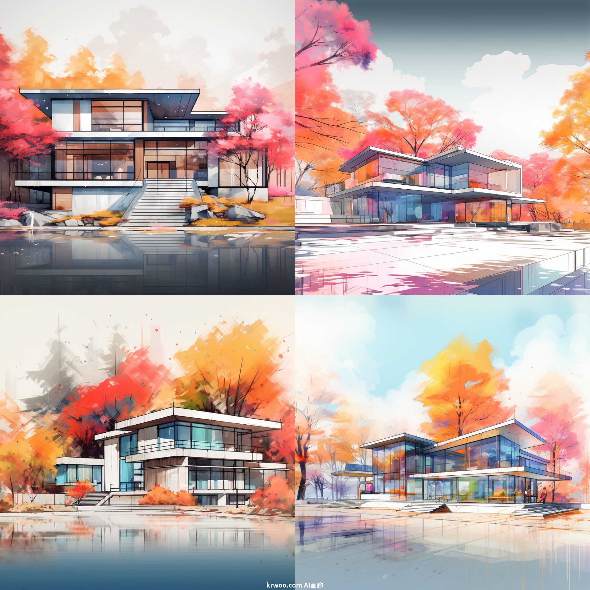 Midjourney 素描画提示词：一个令人惊叹的现代简约房屋