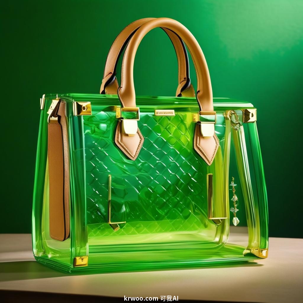 AI设计手提包提示词：奢华透明绿色玻璃的手袋