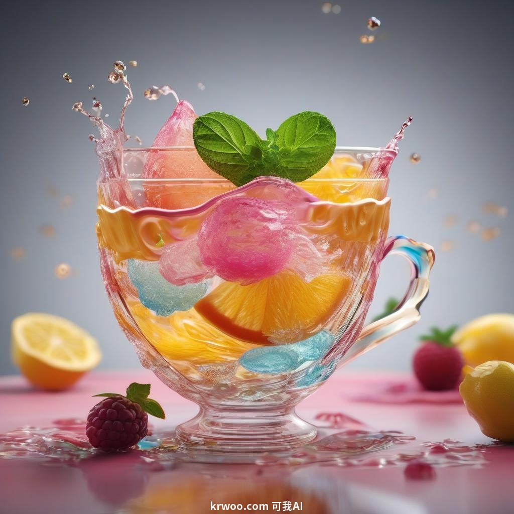 Stable Diffusion 食品提示词：一个带冰果和薄荷的透明杯子的图像