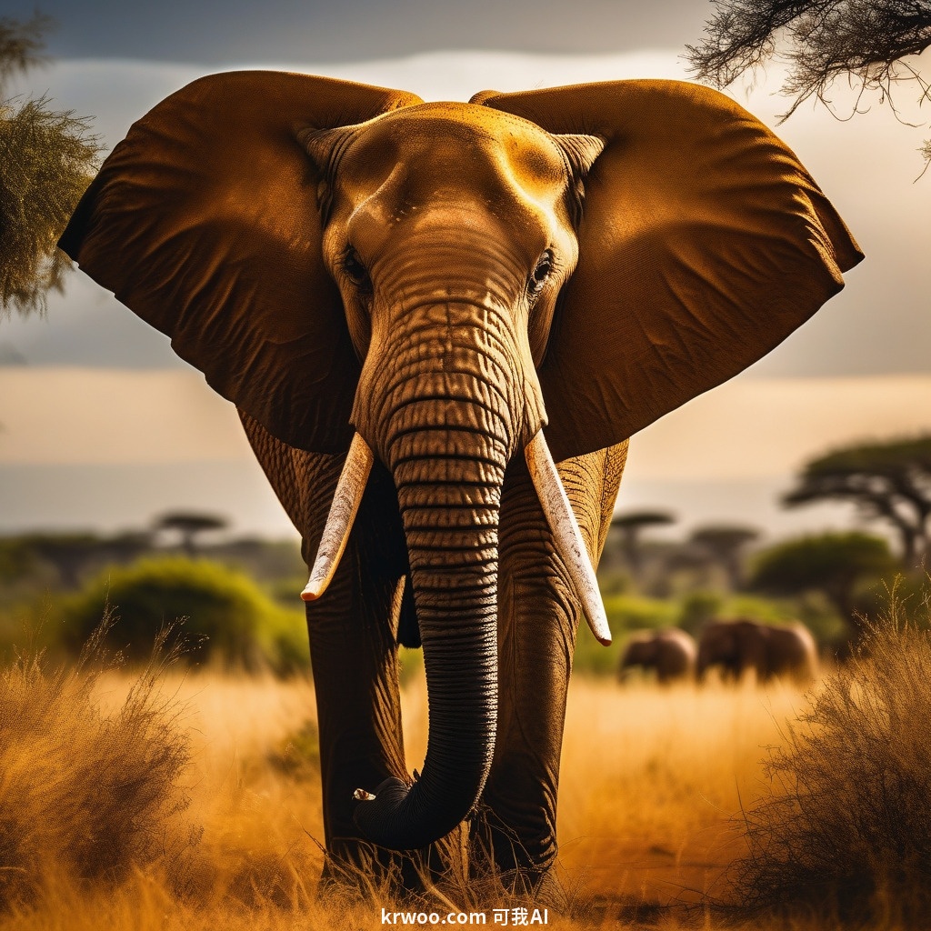 AI 绘画动物类提示词：草原上的非洲大象