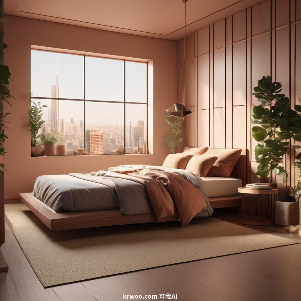 AI绘画室内设计关键词：简约现代的粉色卧室设计