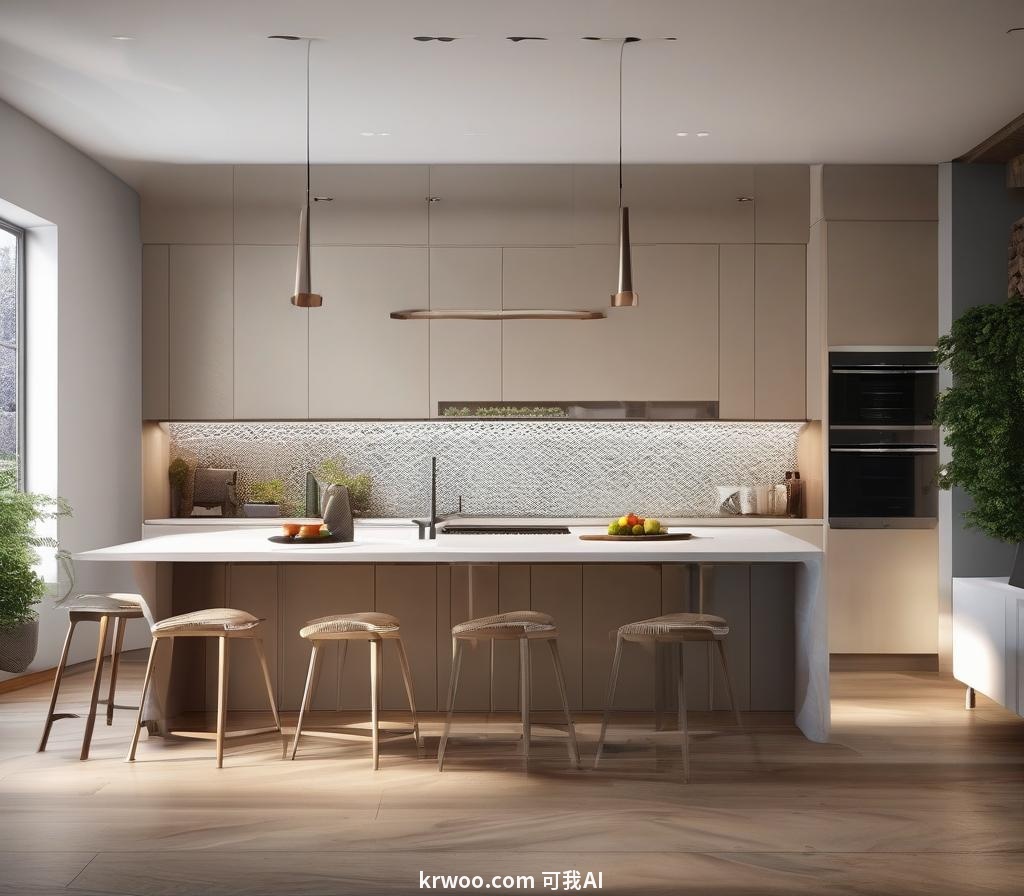 AI 厨房设计提示词：现实主义渲染风格的时尚现代厨房设计
