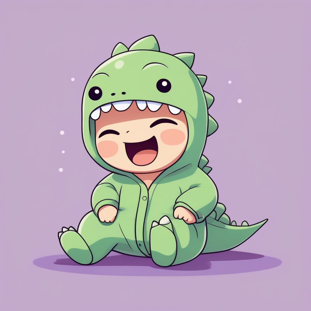 2D扁平化|恐龙睡衣Q版男孩治愈系插画提示词 57 2D扁平化|恐龙睡衣Q版男孩治愈系插画提示词