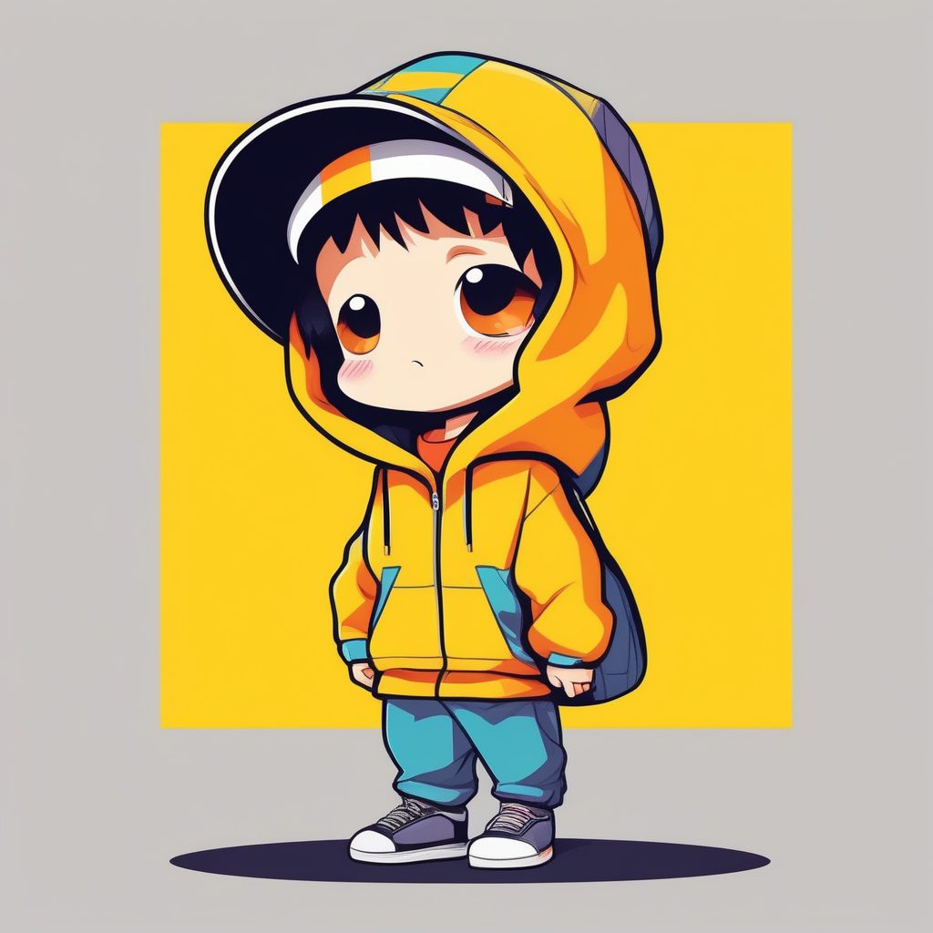 2D极简动漫风Q版街头滑板少年插画AI提示词