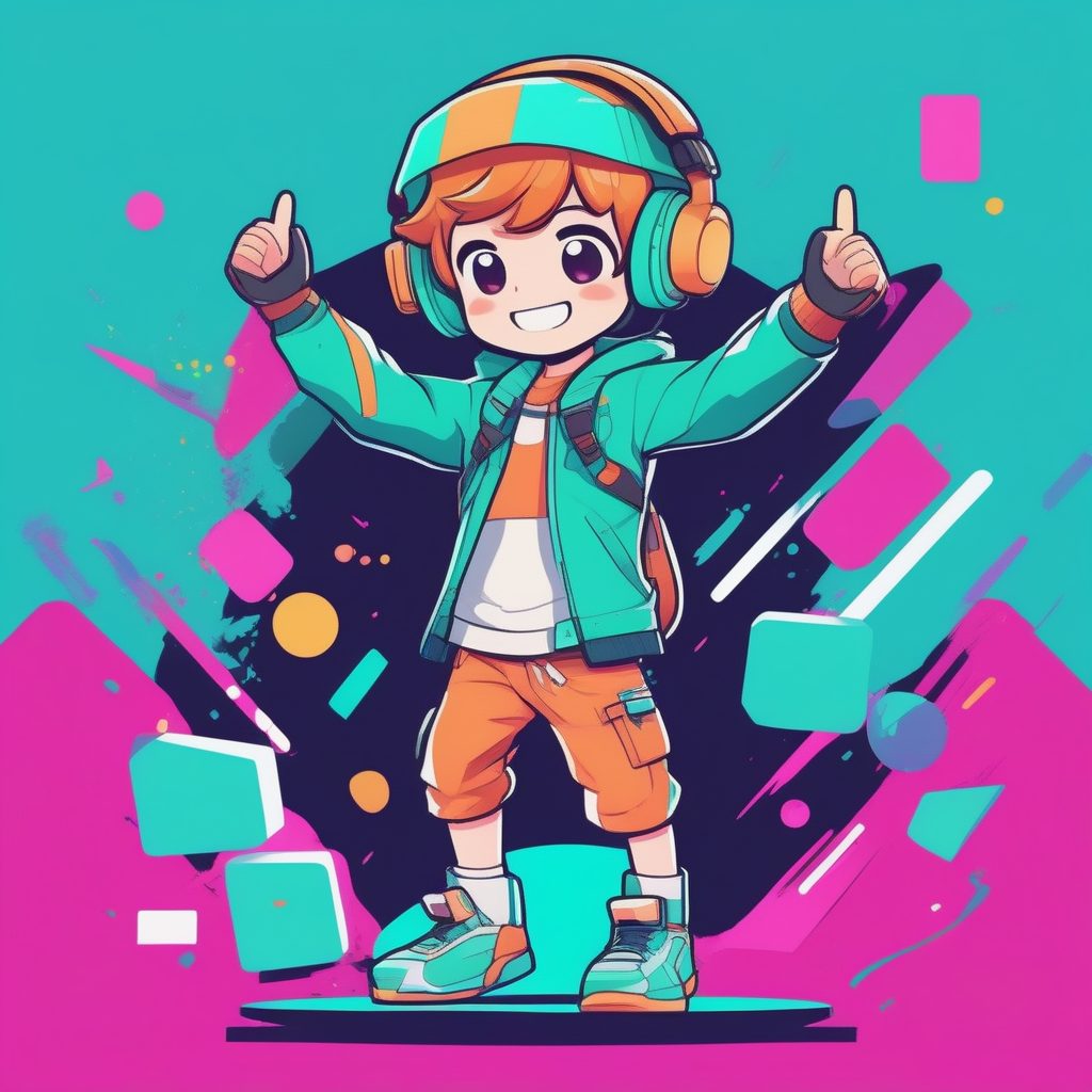 2D极简风：电竞少年Q版男孩全身插画，纯色背景AI创作指南