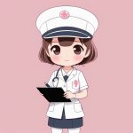 2D极简风Q版白衣护士插画:数字绘画与玫瑰粉背景 4 2d ji jian feng q ban bai yi hu shi cha hua shu zi hui hua yu mei gui fen bei jing