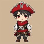 2D极简风Q版海盗男孩插画:红黑配色与米色背景 5 2d ji jian feng q ban hai dao nan hai cha hua hong hei pei se yu mi se bei jing