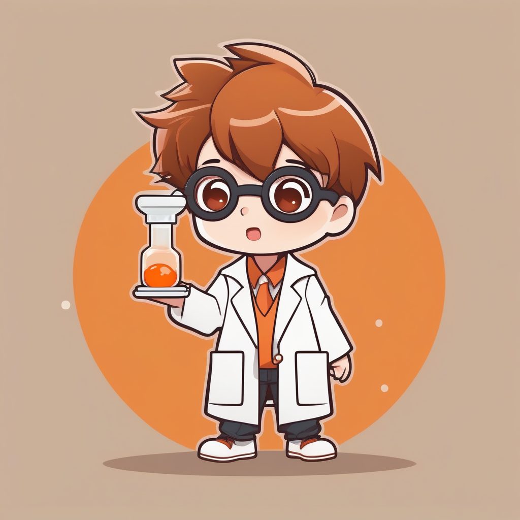 2D极简风Q版科学家男孩插画：实验白大褂与烧杯
