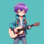 2D极简风Q版音乐家男孩插画:紫色头发与吉他 2 2d ji jian feng q ban yin yue jia nan hai cha hua zi se tou fa yu ji ta