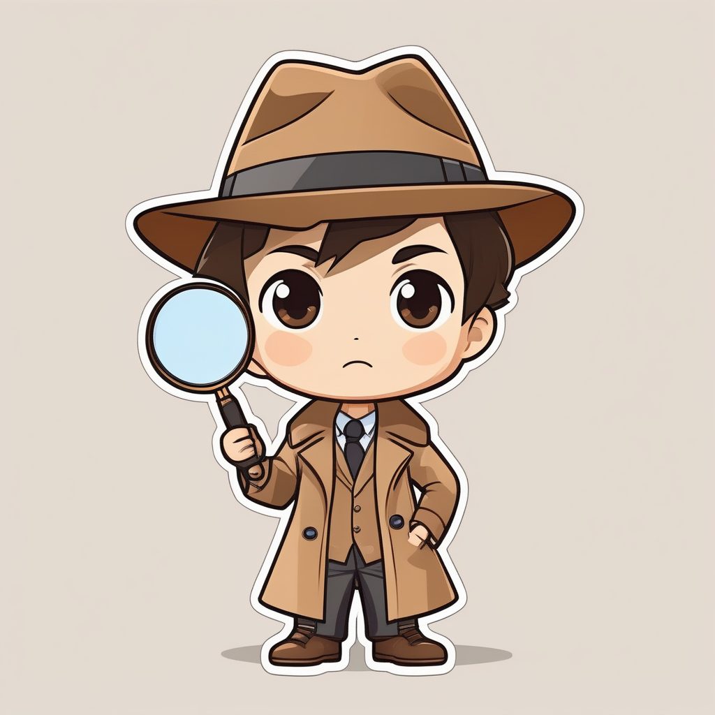 2D极简风Q版侦探男孩插画：简洁线条与白色背景