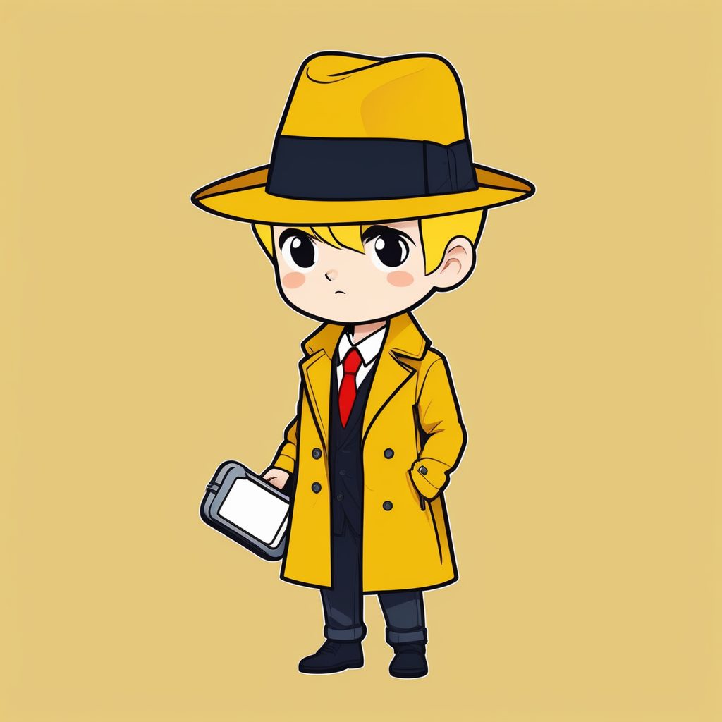 2D极简Q版动漫男孩：戴礼帽的侦探插画设计