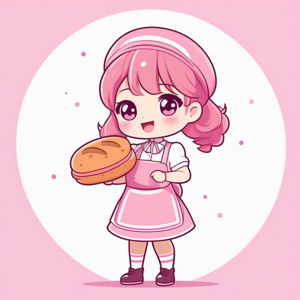 2D极简Q版动漫女孩:粉发烘焙师与法棍面包插画设计 25 2D极简Q版动漫女孩:粉发烘焙师与法棍面包插画设计