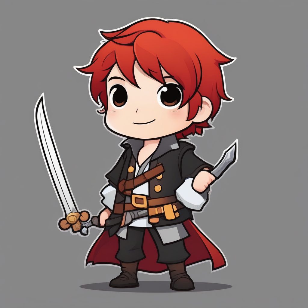 2D极简Q版红发小海盗插画提示词:卡通风角色造型设计 7 2D极简Q版红发小海盗插画提示词:卡通风角色造型设计