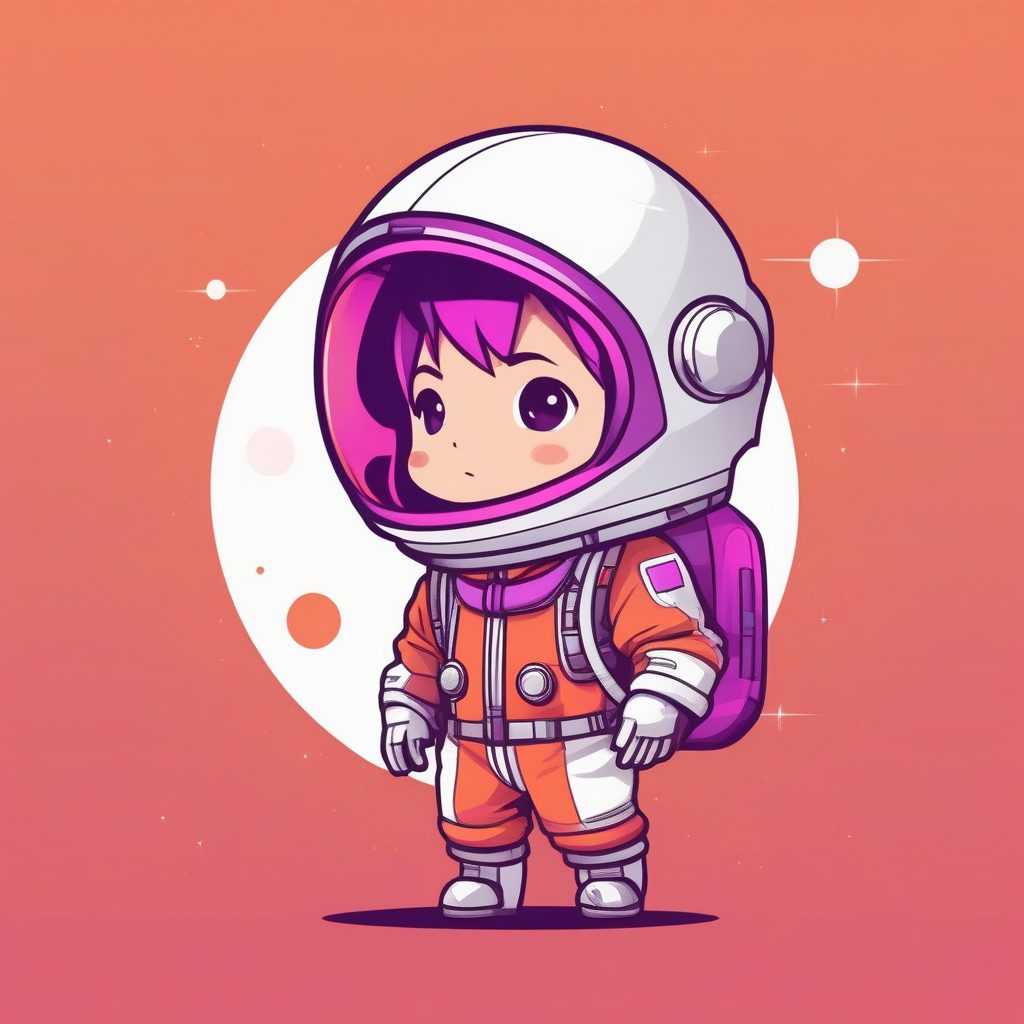 2D极简Q版银发宇航员插画提示词：卡通太空主题角色创作