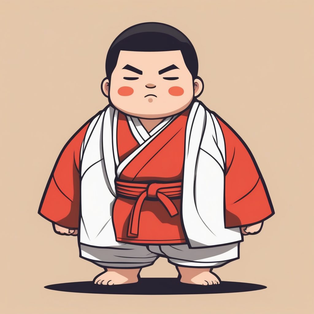 2D极简线条Q版相扑手AI提示词：可爱男孩全身站立插画