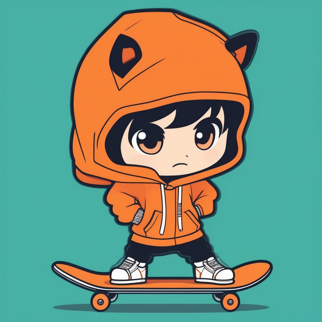 2D简约风|滑板爱好者Q版男孩卡通插画AI提示词