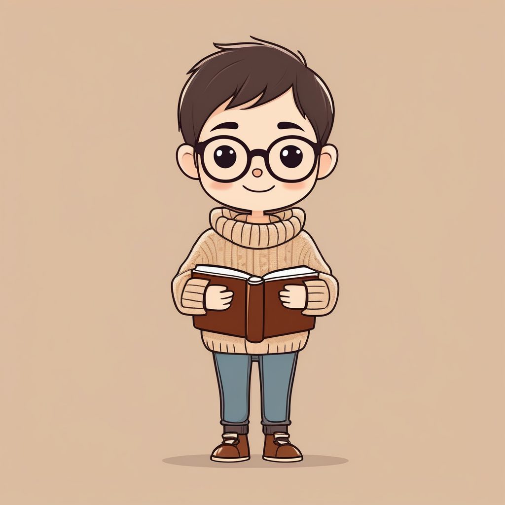 2D卡通|秋日毛衣学生Q版男孩治愈系插画提示词