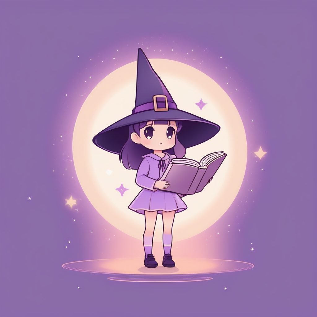 2D可爱Q版柔和色系小女巫插画AI提示词