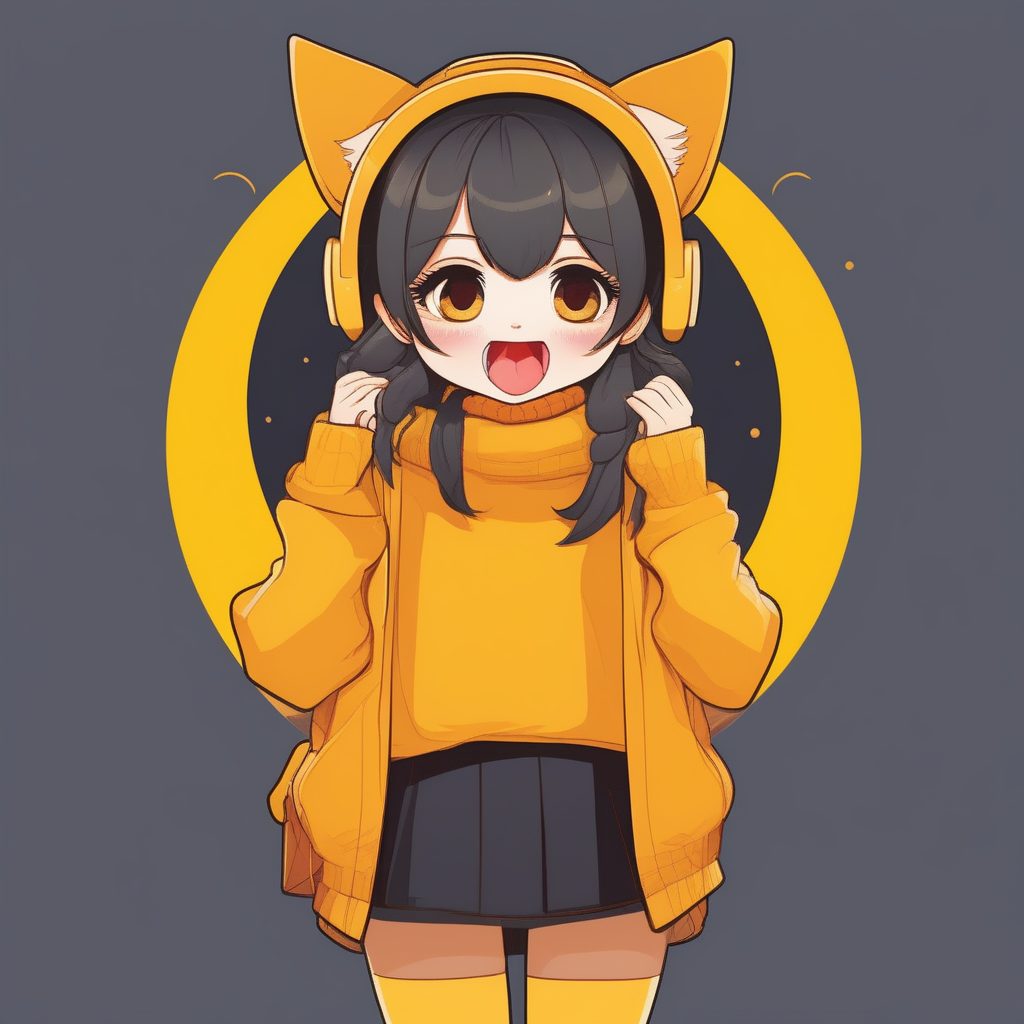 2D平面设计:猫耳女孩Q版全身插画,黄色毛衣与可爱表情 65 2D平面设计:猫耳女孩Q版全身插画,黄色毛衣与可爱表情