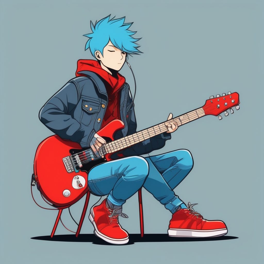 2D摇滚吉他手Q版男孩全身插画,牛仔外套与舞台活力感 1 2D摇滚吉他手Q版男孩全身插画,牛仔外套与舞台活力感