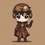 2D蒸汽朋克Q版动漫男孩:护目镜与齿轮装饰插画 3 2d zheng qi peng ke q ban dong man nan hai hu mu jing yu chi lun zhuang shi cha hua