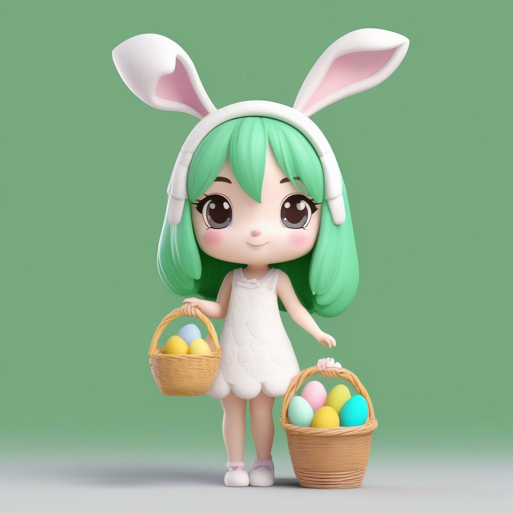 3D复活节兔子Q版女孩全身盲盒，毛绒质感与彩蛋，Octane渲染