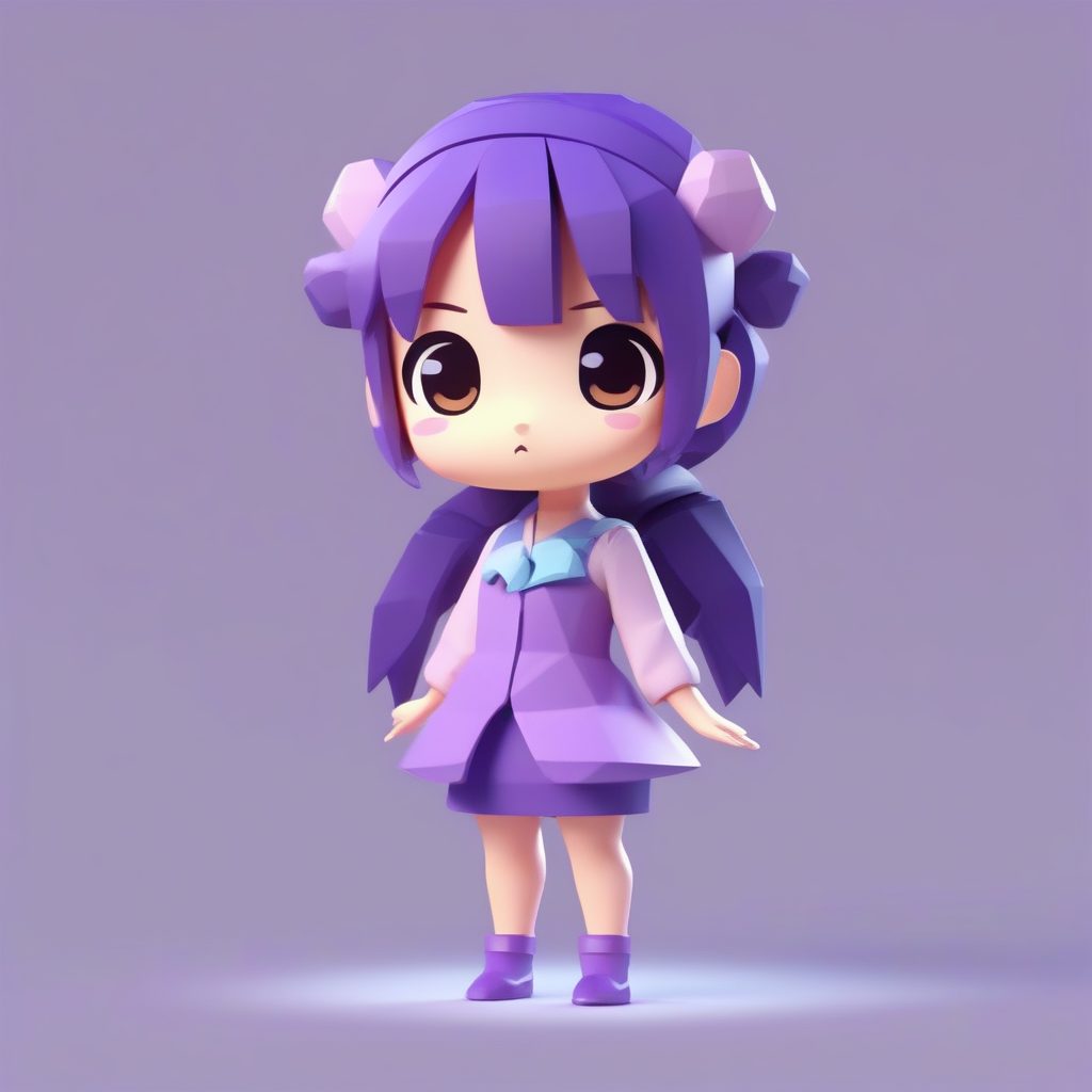 3D极简几何低多边形Q版双马尾：天真无辜表情全身渲染