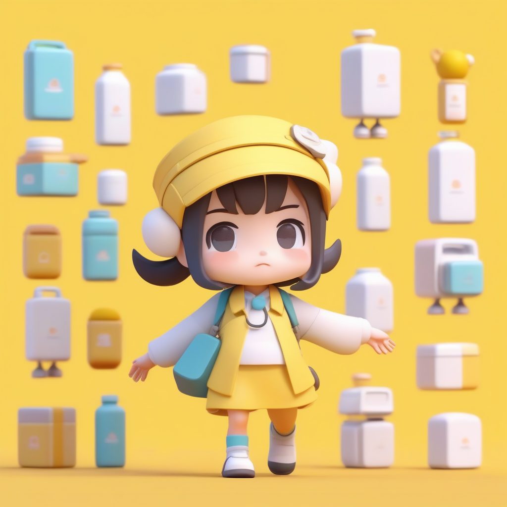 3D卡通：Q版护士抱药箱，大步向前走的决心造型