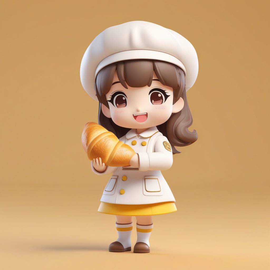 3D盲盒风:可爱面包师Q版女孩全身像,粘土质感AI绘画提示词 1 3D盲盒风:可爱面包师Q版女孩全身像,粘土质感AI绘画提示词