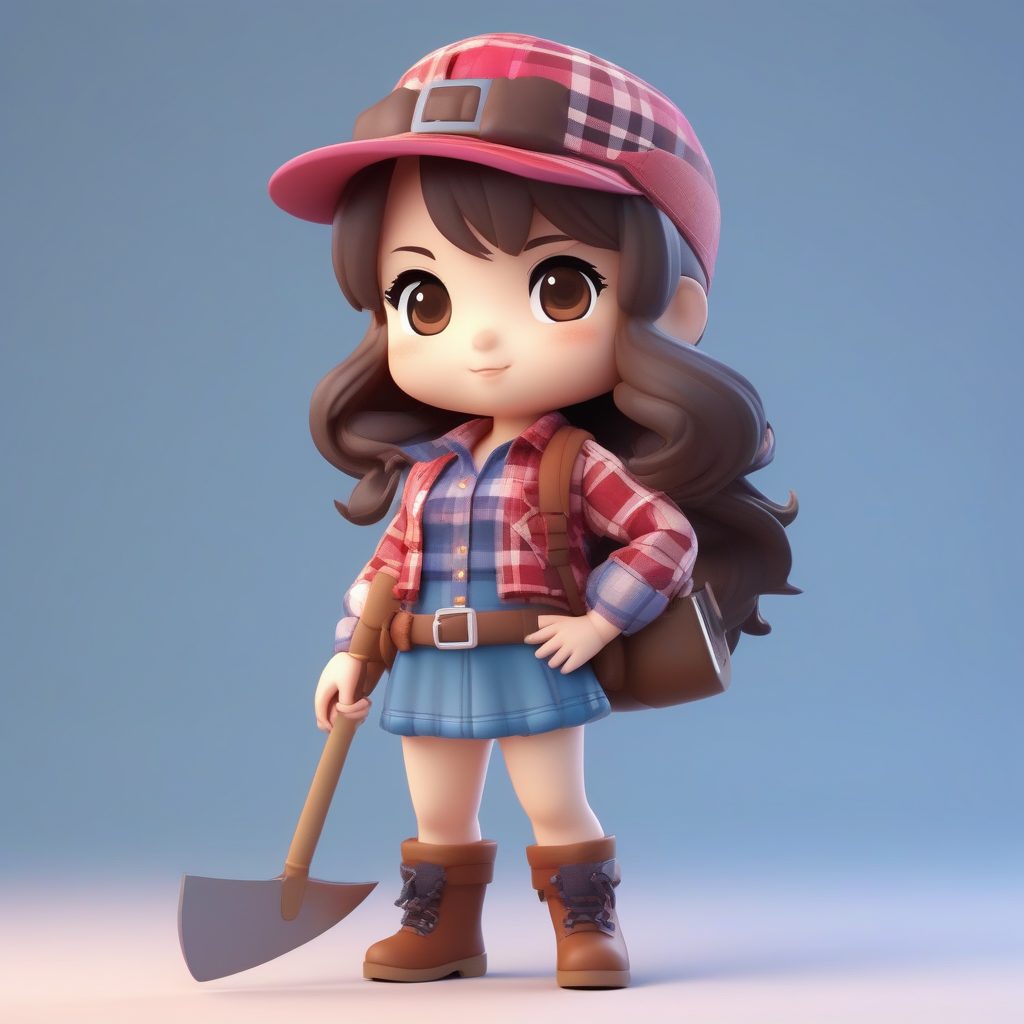3D盲盒风Q版小红帽伐木工女孩：极简卡哇伊全身像AI绘画提示词