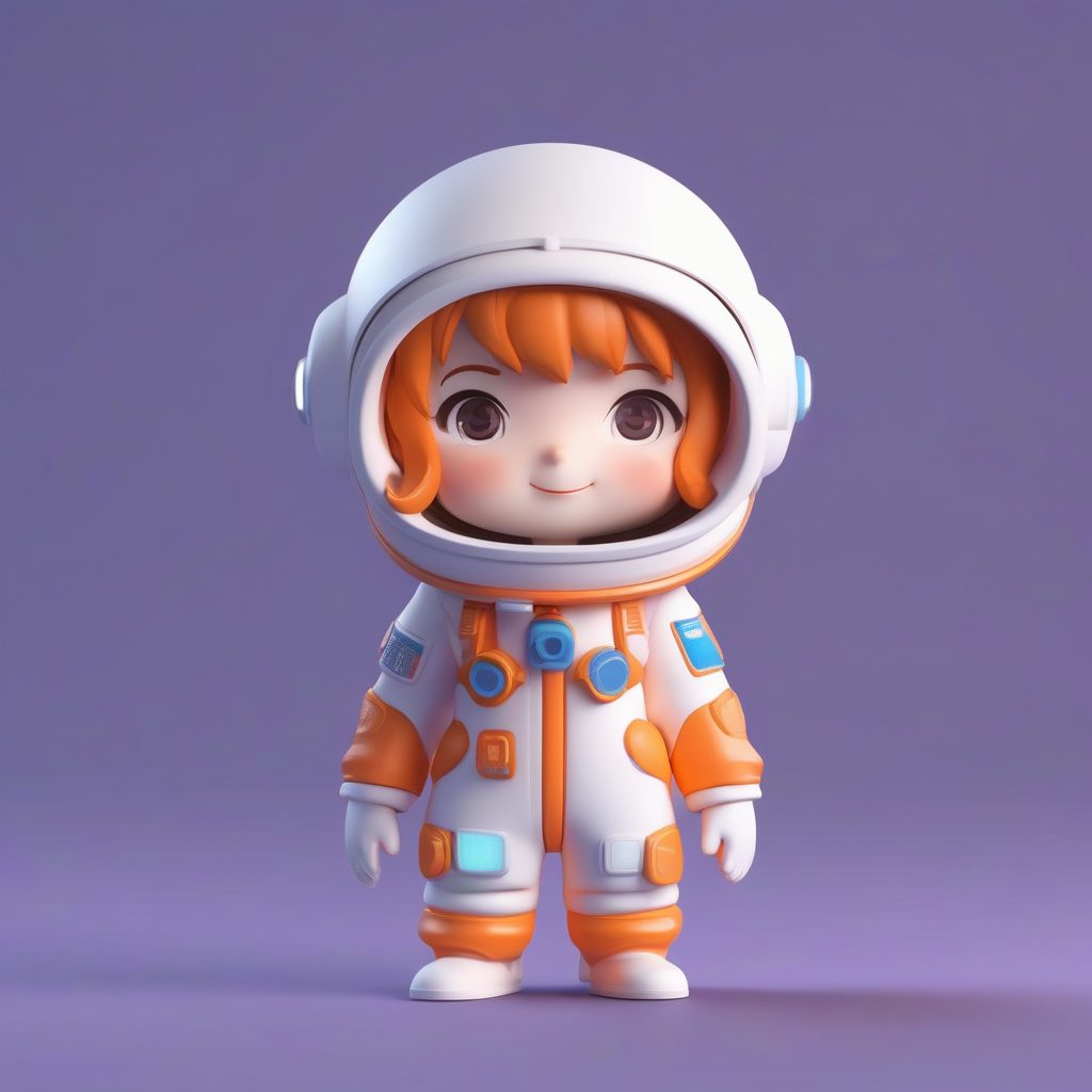 3D盲盒风Q版宇航员女孩：极简动漫角色全身站立提示词