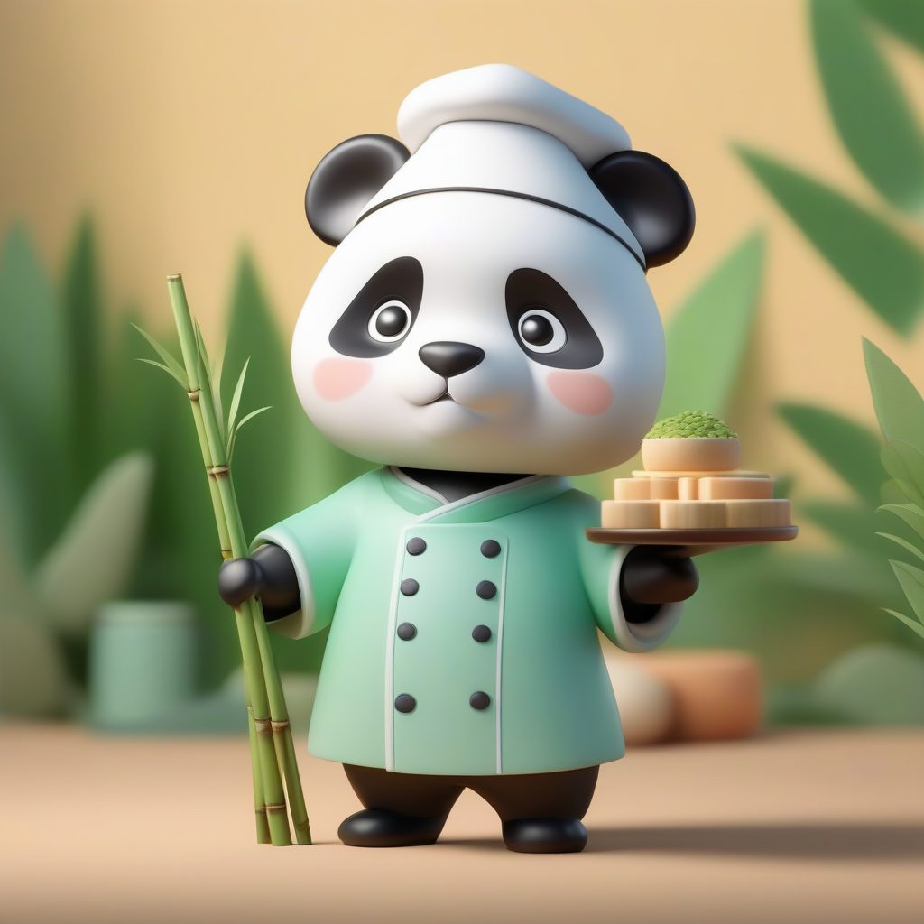 3D盲盒级Q版熊猫厨师手办:超清全身站立图,纯色背景制作指南 33 3D盲盒级Q版熊猫厨师手办:超清全身站立图,纯色背景制作指南