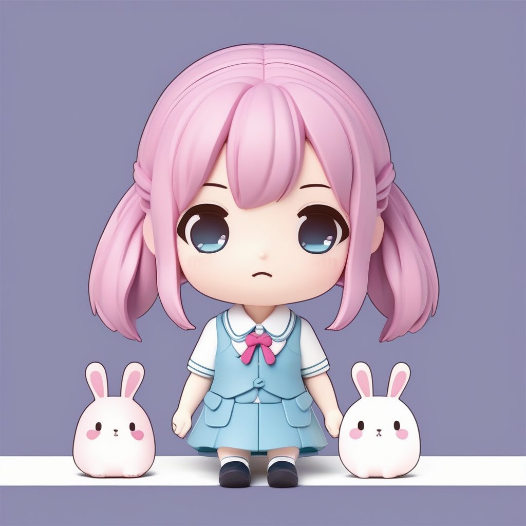 3D盲盒Q版粉发校服女孩AI绘画：甜美黏土风格角色设计
