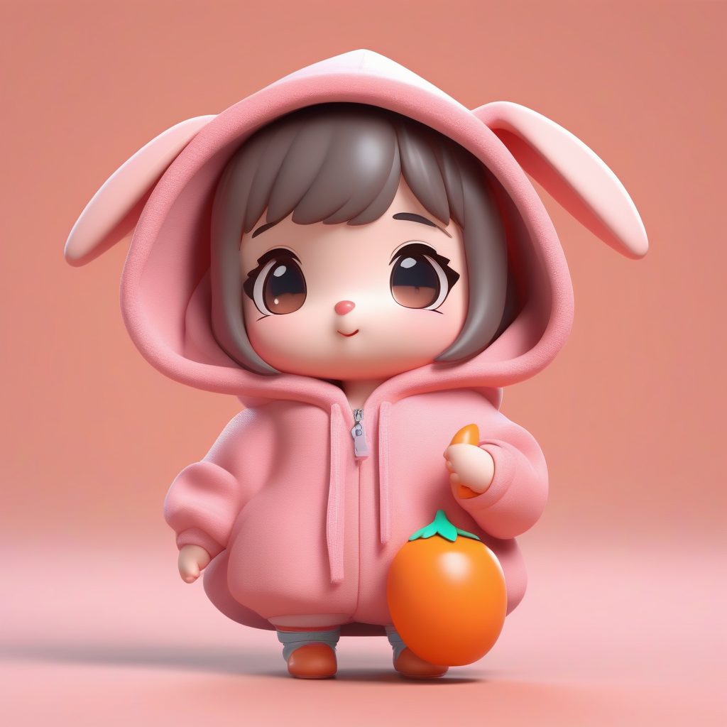 3D盲盒Q版粉色兔子女孩：粘土渲染与C4D建模艺术图