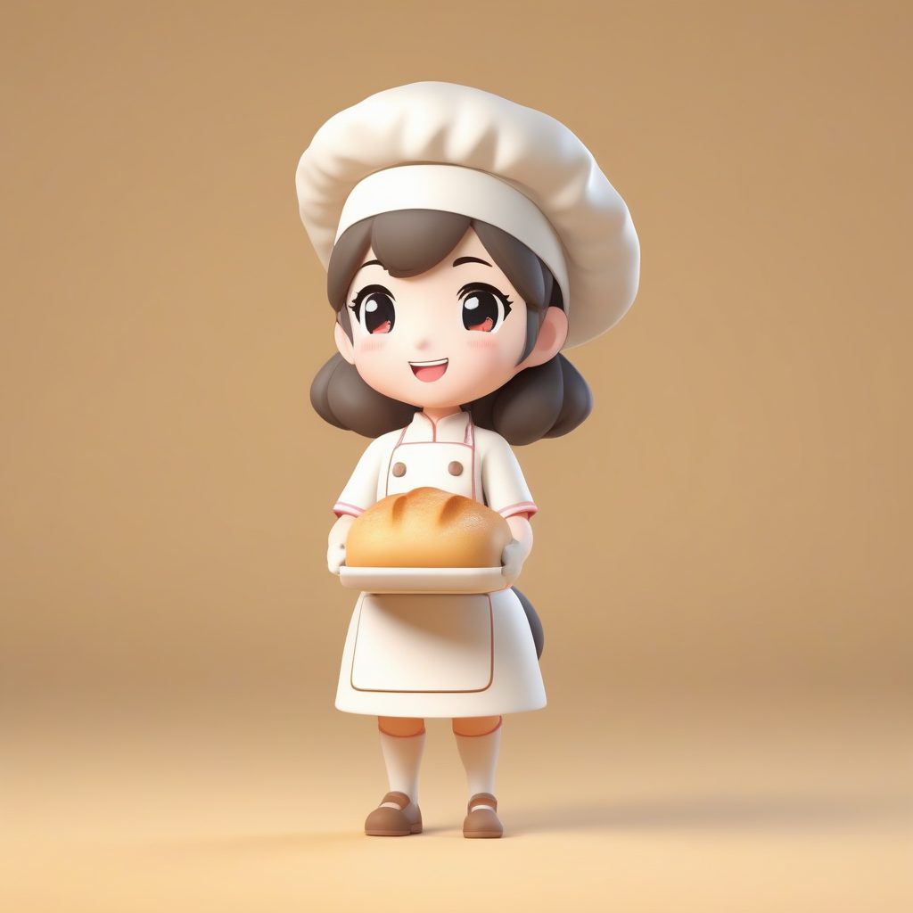 3D盲盒Q版烘焙师女孩模型：可爱黏土风全身像生成指令