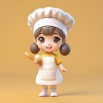 3D盲盒Q版烘焙师女孩:粘土面包与亮黄色背景 6 3d mang he q ban hong bei shi nyu hai nian tu mian bao yu liang huang se bei jing