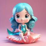 3D盲盒Q版美人鱼女孩模型:闪亮鱼尾与珊瑚粉背景 3 3d mang he q ban mei ren yu nyu hai mo xing shan liang yu wei yu shan hu fen bei jing