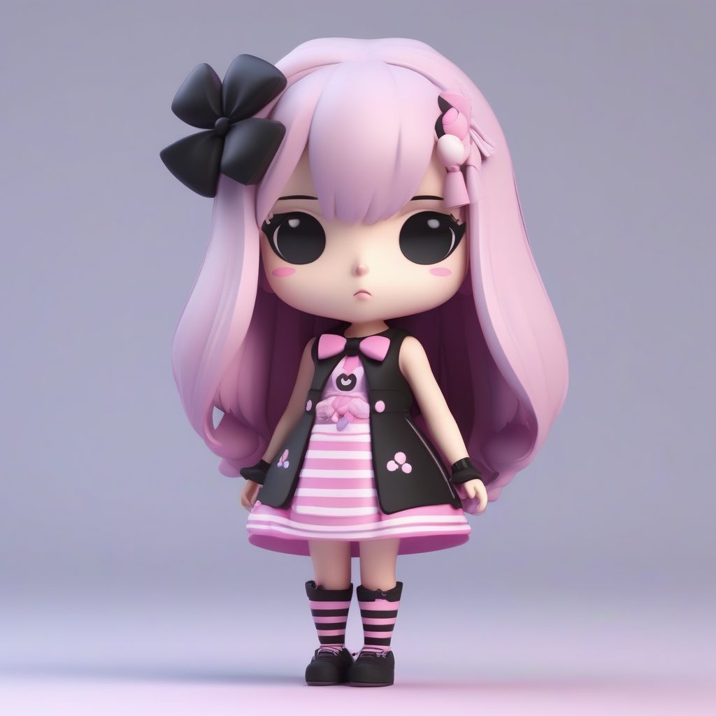 3D盲盒Q版柔和哥特风女孩AI绘画Prompt：银发与骷髅玩偶