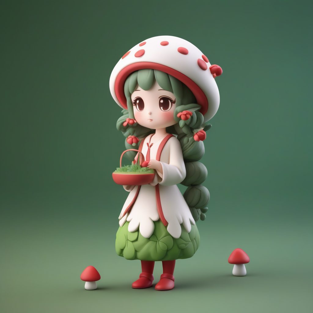 3D盲盒Q版森林精灵女孩AI绘画Prompt：蘑菇服装与萤火虫