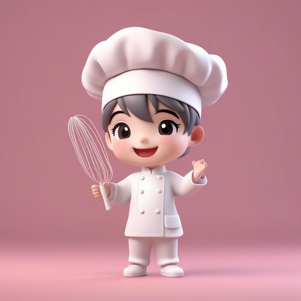 3D盲盒Q版甜点厨师男孩：极简全身角色站立渲染