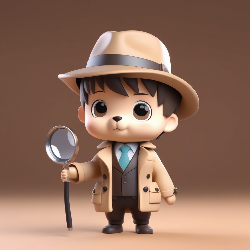 3D盲盒Q版侦探小狗男孩：C4D粘土渲染全身像AI提示词