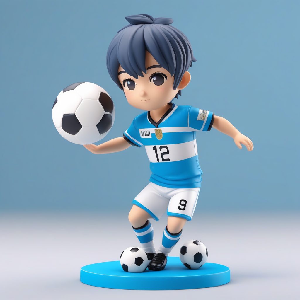 3D盲盒Q版足球运动员模型:蓝白条纹与天蓝色背景 1 3D盲盒Q版足球运动员模型:蓝白条纹与天蓝色背景