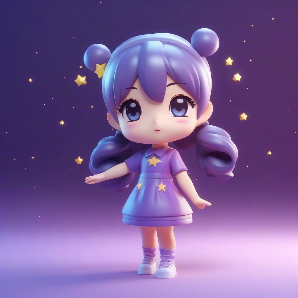 3D盲盒手办：闪耀星辰Q版双马尾女孩 C4D高精度渲染提示词