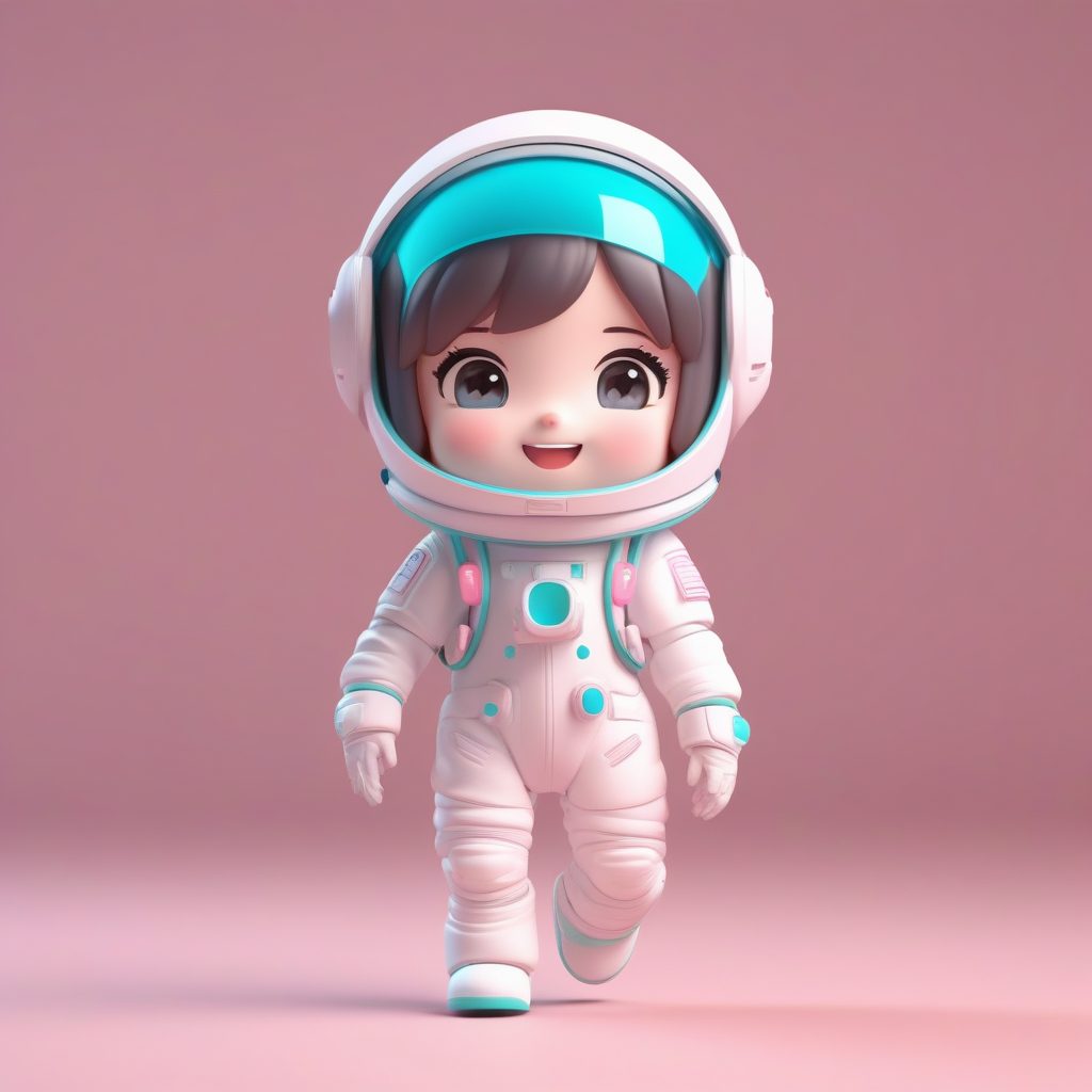 3D盲盒宇航员Q版女孩AI绘画提示词：极简太空服设计