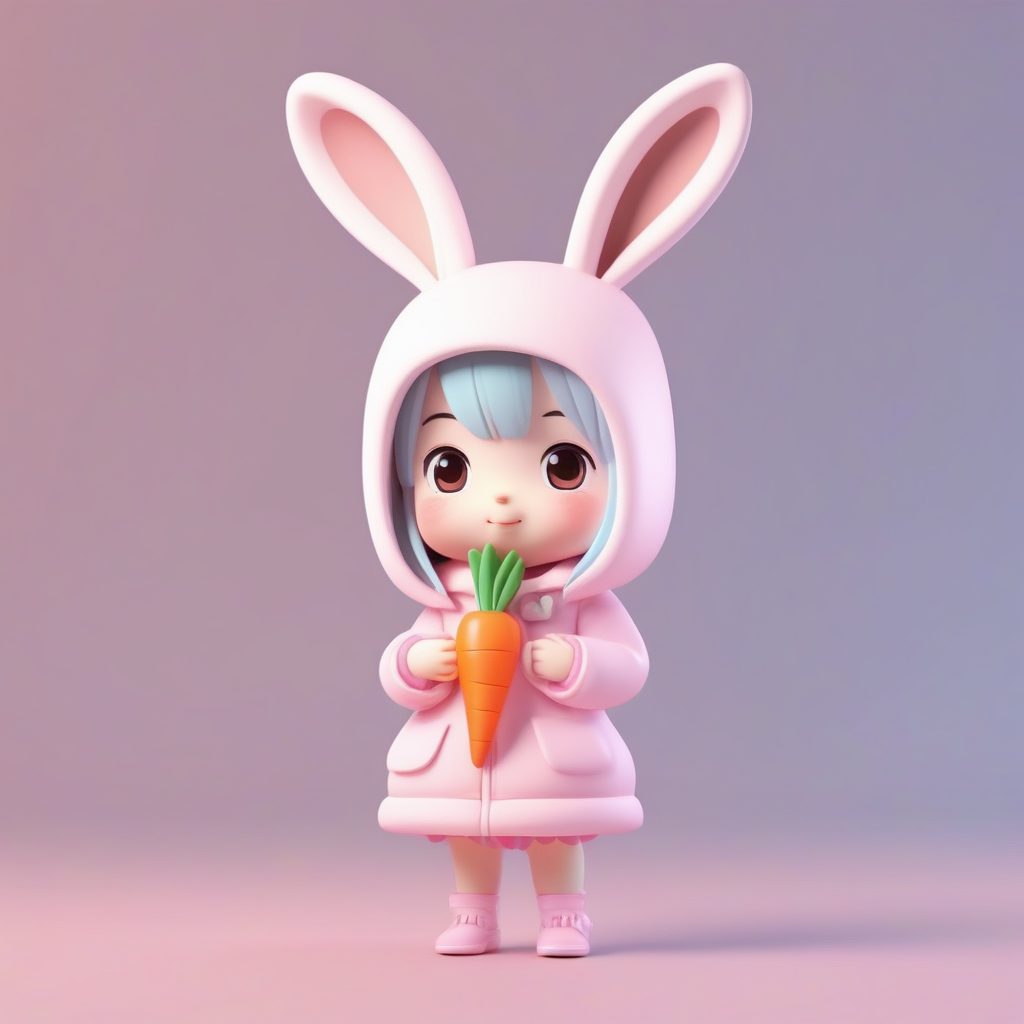 3D粘土风|极简Q版兔子装少女盲盒手办AI绘画提示词