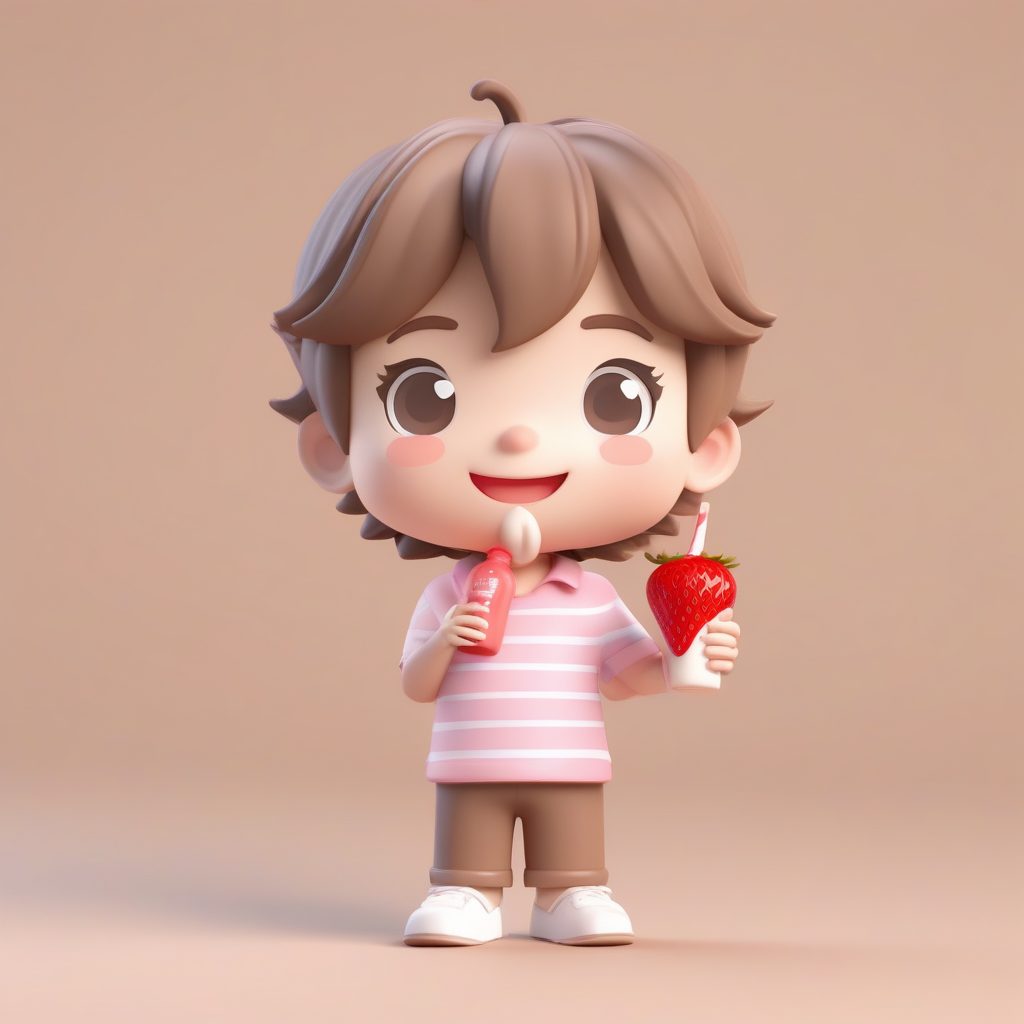 3D粘土风Q版男孩：草莓牛奶主题甜蜜配色模型